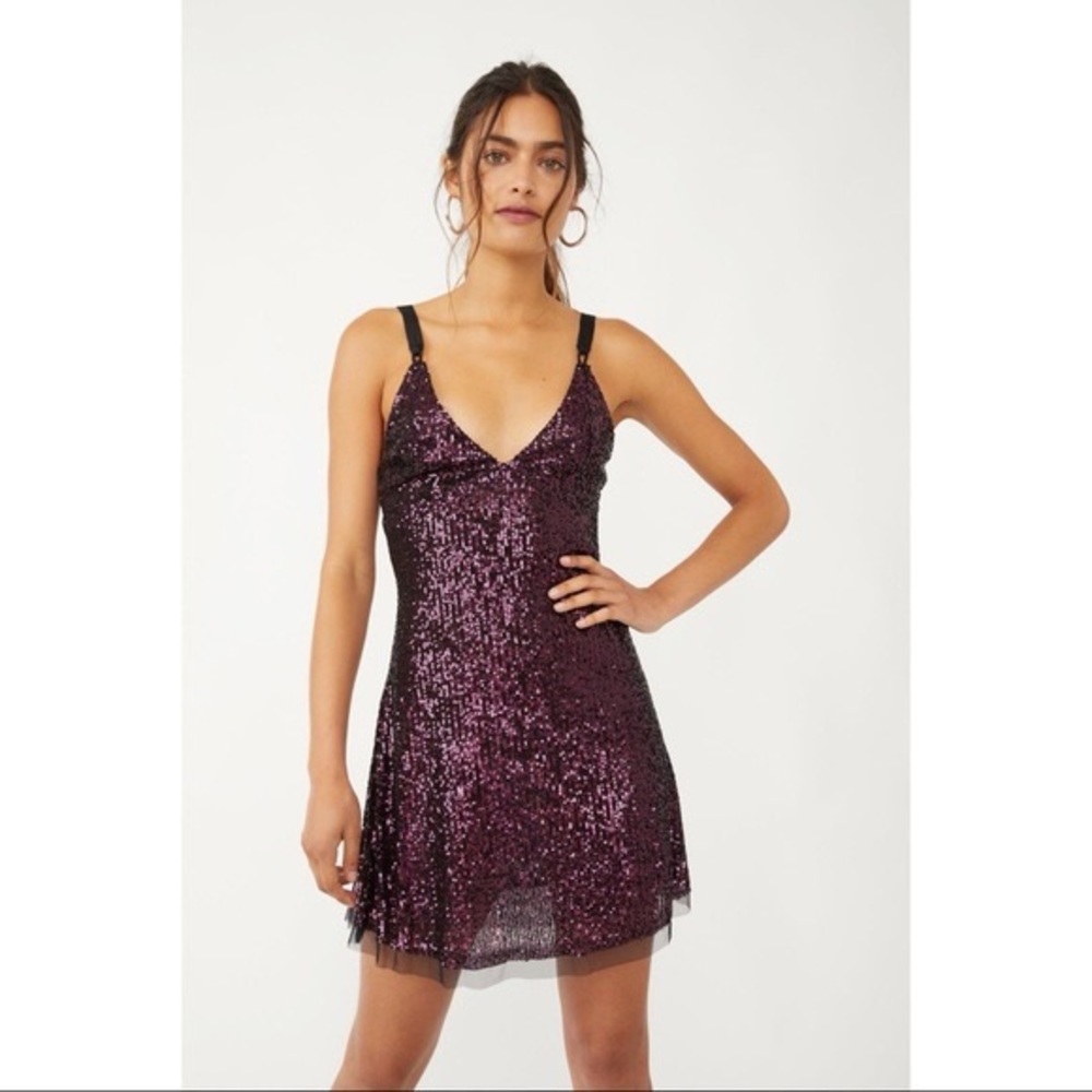 Free People | Intimately Gold Rush Sequin Dress NWT Pink and Black